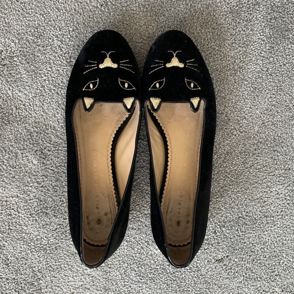 Charlotte Olympia Kitty Flats Black and Gold - Picture 2 of 12